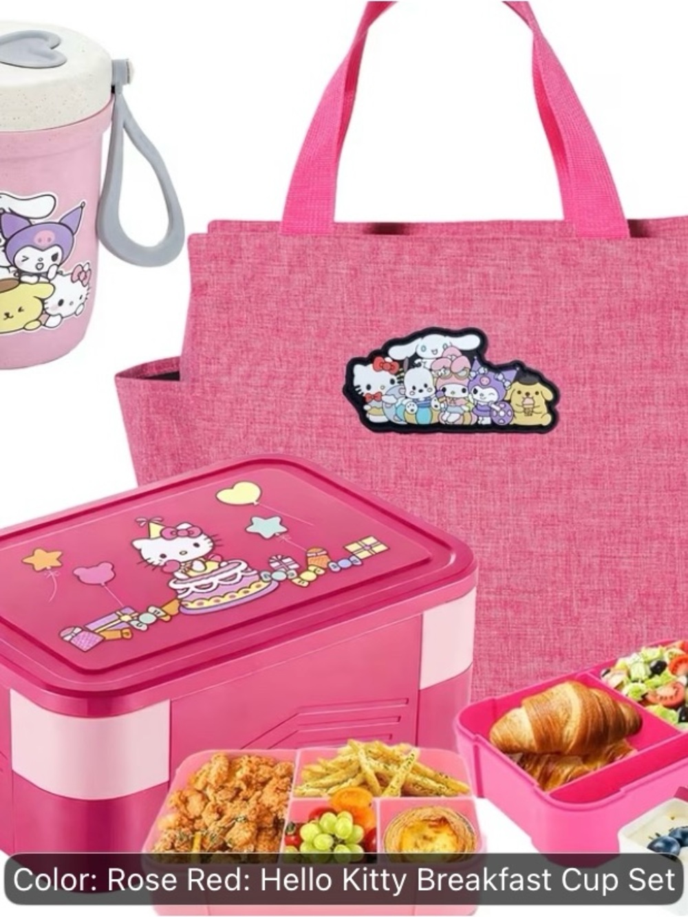 Hello Kitty Pink Lunch Container, Tote & Breakfast Cup Set